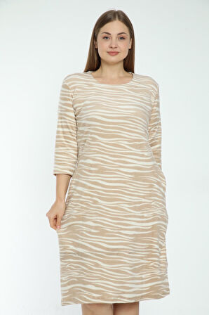 Kadın Cepli Desenli Soft Polar Büyük Beden Elbise