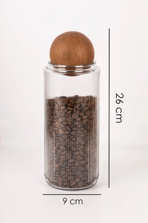 2 Li Ahşap Top Kapaklı Dekoratif Çay,Kahve,Şeker,Tuz Saklama Kavanozu 1500 ML Cam