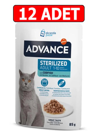Advance sterilised adult morina balıklı kısırlaştırılmış kedi yaş maması 85 gr x 12 adet