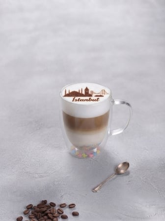 Borosilikat Çift Cidarlı Renkli Konfetili 350 ml Cam Kupa / Isıya Dayanıklı Çift Katmanlı Bardak