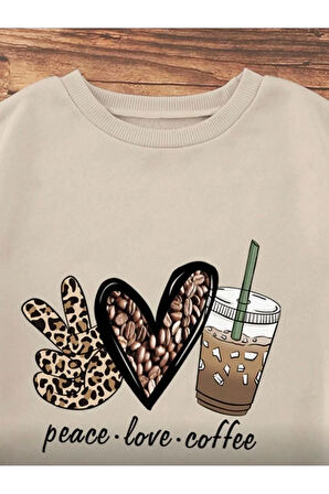 Peace Love Detaylı Bisiklet Yaka İçi Polarlı Sweatshirt