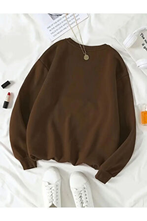 Secimli Tavşan Baskı Detaylı Bisiklet Yaka İçi Polarlı Sweatshirt