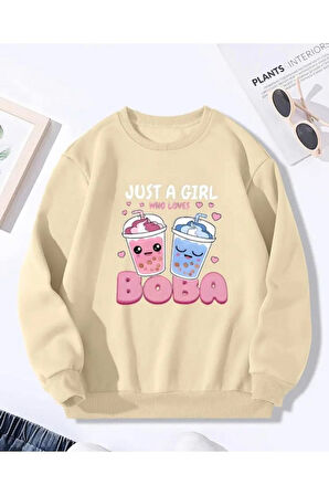 Boba Baskı Detaylı Bisiklet Yaka İçi Polarlı Sweatshirt