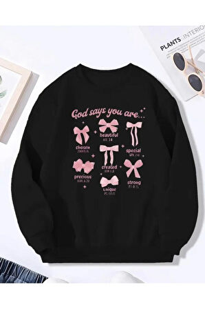 God Says Detaylı Bisiklet Yaka İçi Polarlı Sweatshirt