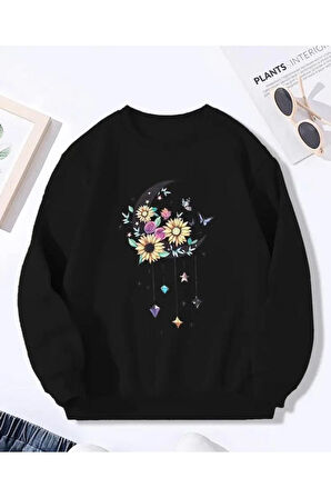 Baskılı Bisiklet Yaka İçi Polarlı Sweatshirt