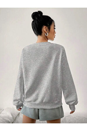 Papatya Baskı Detaylı Bisiklet Yaka İçi Polarlı Sweatshirt