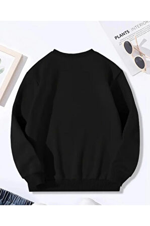 Yıldız Baskı Detaylı Bisiklet Yaka İçi Polarlı Sweatshirt