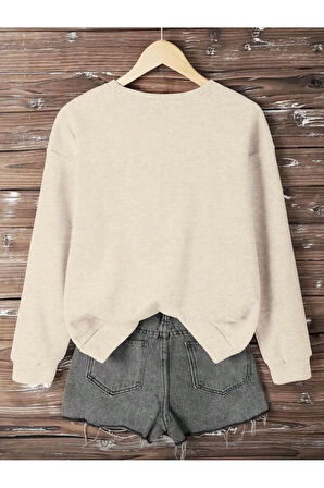 Baskı Detaylı Bisiklet Yaka İçi Polarlı Sweatshirt