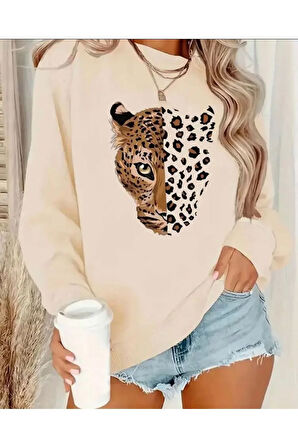 Baskı Detaylı Bisiklet Yaka İçi Polarlı Sweatshirt