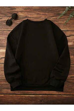 Peace Love Detaylı Bisiklet Yaka İçi Polarlı Sweatshirt