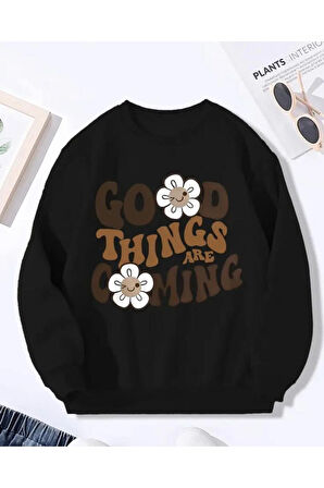 Good Think Detaylı Bisiklet Yaka İçi Polarlı Sweatshirt