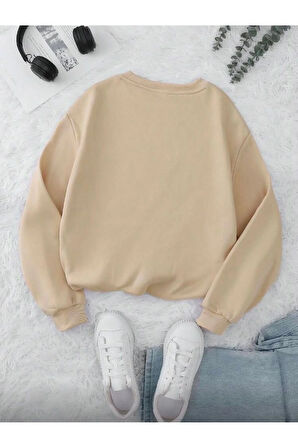 Sevimli Kedi Detaylı Bisiklet Yaka İçi Polarlı Sweatshirt