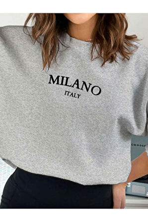 Milano Baskı Detaylı Bisiklet Yaka İçi Polarlı Sweatshirt