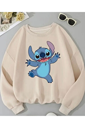 Baskı Detaylı Bisiklet Yaka İçi Polarlı Sweatshirt