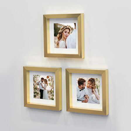 Nobbystar Yapışkanlı Sök-Tak Paspartulu Altın 14x14cm POLA Kare Fotoğraf Çerçevesi - 3'lü Paket