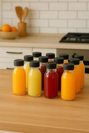 12 Adet 100 ml Kilitli Siyah Kapaklı Şeffaf Detox Shot Şişesi 100 Cc Ginger Şat Beyaz Cam Şişe