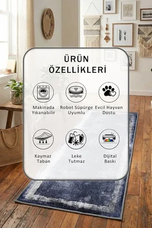 Ehl-15 Dijital Baskılı Kaymaz Yıkanabilir Yolluk - Leke Tutmaz