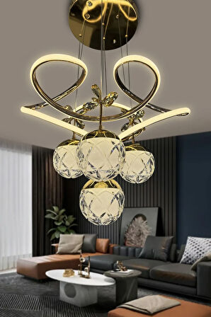 Elmas Top Dron Modern Sarkıt 4 Toplu Led Avize Powerled Ledli Avize - 3 Renk Kumandalı