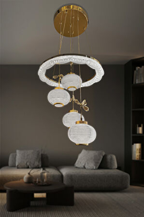 Kristal Küre 4 lü Modern Sarkıt Led Avize