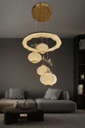Kristal Küre 4 lü Modern Sarkıt Led Avize