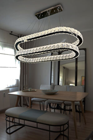 2 KATLI YEMEK MASASI ÜSTÜ TAŞLI MODERN  AVİZE