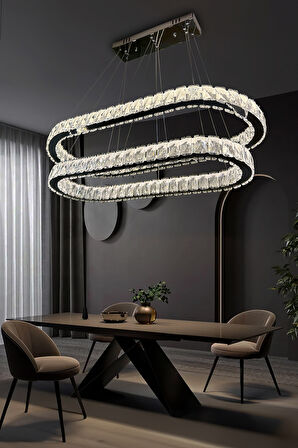 2 KATLI YEMEK MASASI ÜSTÜ TAŞLI MODERN  AVİZE