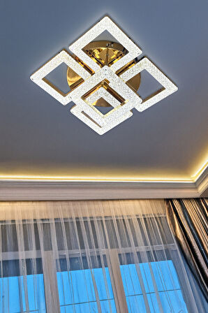 Kare Akrilik 5'Li Plafonyer 3 Renk Tavana Sıfır Led Avize