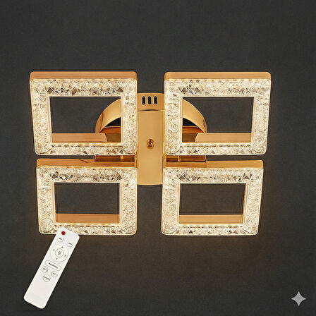 Kare Akrilik 4'Lü Plafonyer 3 Renk Tavana Sıfır Led Avize