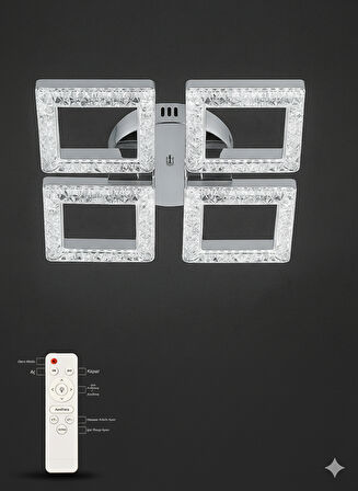 Kare Akrilik 4'Lü Plafonyer 3 Renk Tavana Sıfır Led Avize
