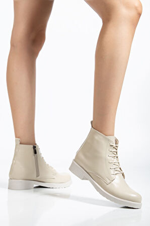 165-225 Bej Yanki Bağcıklı Fermuarlı Günlük Kadın Bot