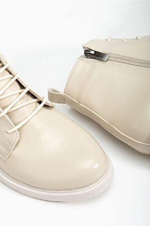 165-225 Bej Yanki Bağcıklı Fermuarlı Günlük Kadın Bot