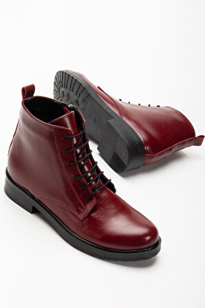 165-225 Bordo Yanki Bağcıklı Fermuarlı Günlük Kadın Bot 