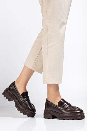 746-759 Kahve Yanki Yüksek Tabanlı Loafer Ayakkabı