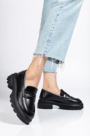 746-759 Siyah Yanki Yüksek Tabanlı Loafer Ayakkabı  