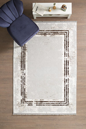 Modern Desenli Polyester Dokuma Halı Salon Halısı Oturma Odası Halısı Mutfak Halısı Kahverengi Halı