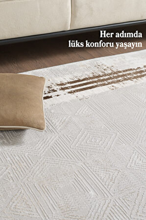 Modern Desenli Polyester Dokuma Halı Salon Halısı Oturma Odası Halısı Mutfak Halısı Kahverengi Halı