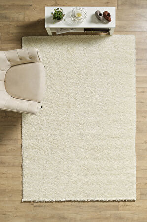 Modern Desenli Salon Halısı Krem Halı Peluş Halı Yıkanabilir Post Halı Kaymaz Taban Halı