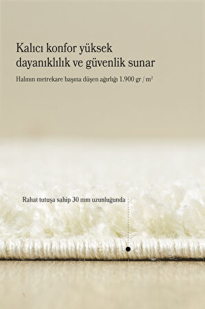 Modern Desenli Salon Halısı Krem Halı Peluş Halı Yıkanabilir Post Halı Kaymaz Taban Halı