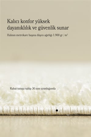 Modern Desenli Salon Halısı Krem Halı Peluş Halı Yıkanabilir Post Halı Kaymaz Taban Halı