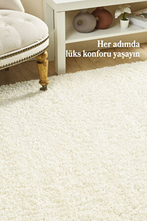 Modern Desenli Salon Halısı Krem Halı Peluş Halı Yıkanabilir Post Halı Kaymaz Taban Halı