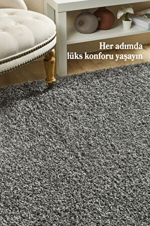 Modern Desenli Salon Halısı Gri Halı Peluş Halı Yıkanabilir Post Halı Kaymaz Taban Halı