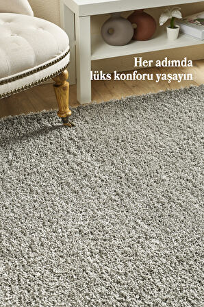 Modern Desenli Salon Halısı Açık Gri Halı Peluş Halı Yıkanabilir Post Halı Kaymaz Taban Halı