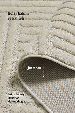 Modern Desen Özel Kesim Halı Salon Halısı Mutfak Halısı Yolluk Krem Halı Kolay Temizlenebilir Halı