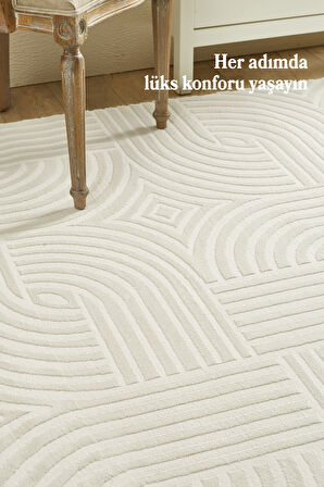 Modern Halı Salon Halısı Oturma Odası Halısı Yolluk Krem Halı Hav Toz Vermez Kolay Temizlenebilir 