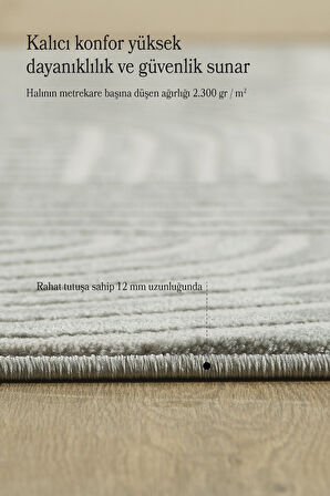 Modern Halı Salon Halısı Oturma Odası Halısı Yolluk Gri Halı Hav Toz Vermez Kolay Temizlenebilir 