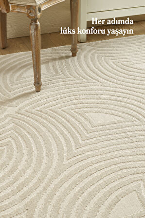 Modern Salon Halısı Oturma Odası Halısı Yolluk Bej Halı Hav Toz Vermez Kolay Temizlenebilir Halı