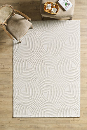 Modern Salon Halısı Oturma Odası Halısı Yolluk Krem Halı Hav Toz Vermez Kolay Temizlenebilir Halı