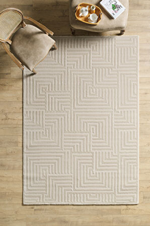 Modern Oturma Odası Halısı Salon Halısı Yolluk Bej Halı Hav Toz Vermez Kolay Temizlenebilir Halı