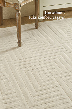 Modern Oturma Odası Halısı Salon Halısı Yolluk Bej Halı Hav Toz Vermez Kolay Temizlenebilir Halı