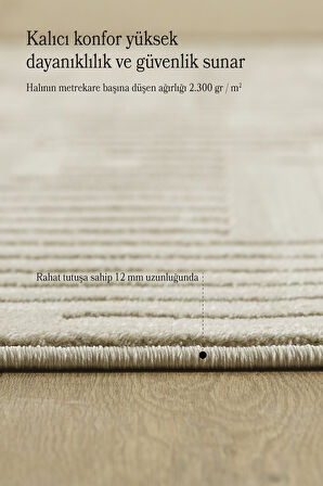 Modern Oturma Odası Halısı Salon Halısı Yolluk Bej Halı Hav Toz Vermez Kolay Temizlenebilir Halı